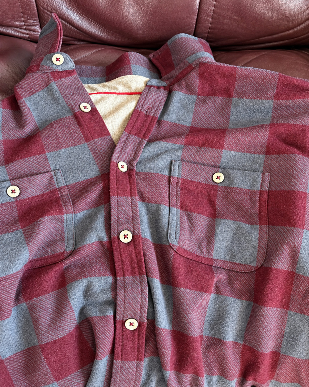 Flag & Anthem MadeFlex Plaid Shirt Mens XL Burgundy Gray Stretch Button Up